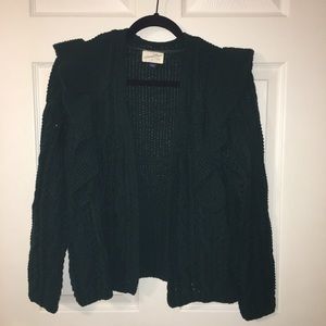 Dark green ruffle cardigan sweater